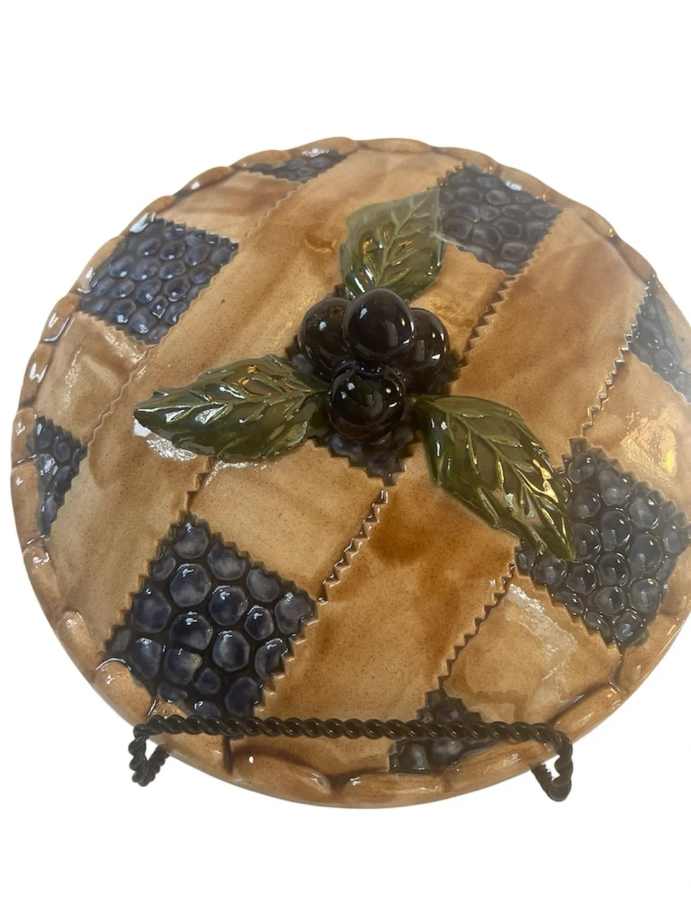 Ceramic Blueberry Pie Covered Dish from Portugal.